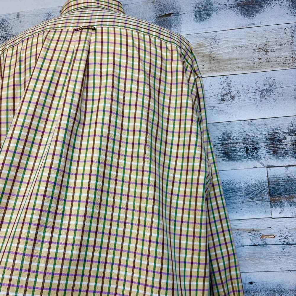 Peter Millar Tan Purple Plaid Shirt Size 2XL L/S Button Down Collar Casual Brown - Picture 5 of 12